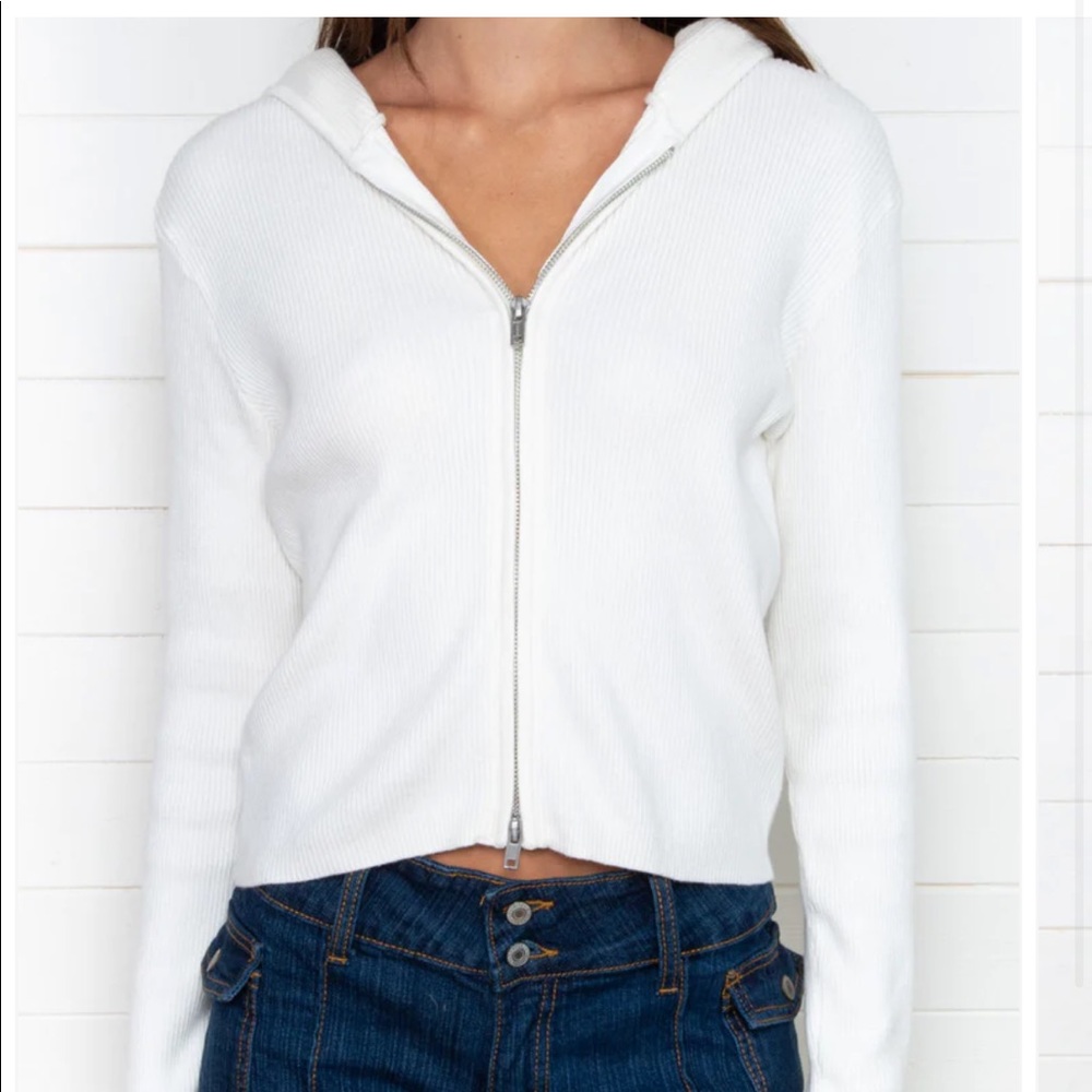 Brandy Melville Arden Crop Hoodie in White, One Size